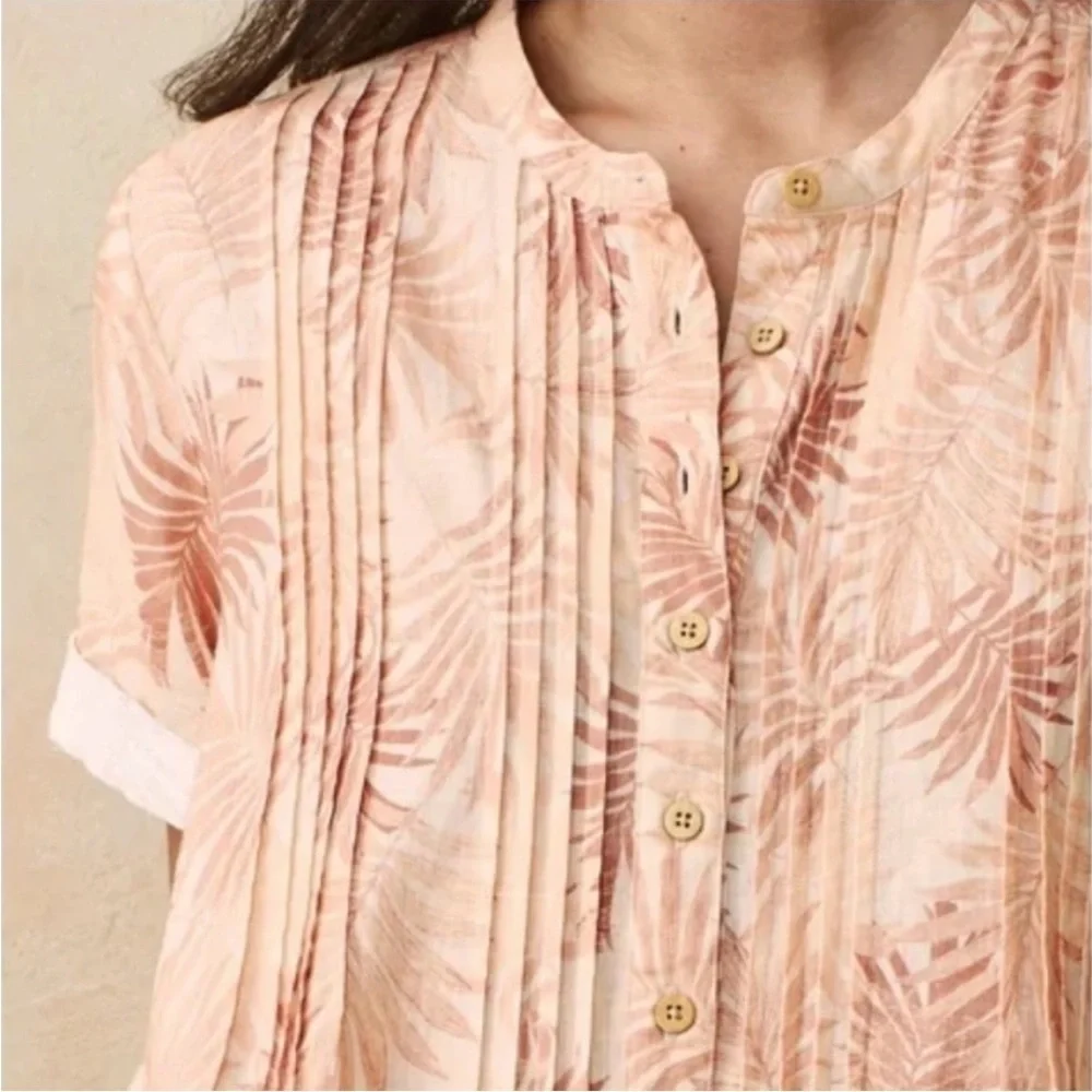 Faherty Gemina Linen Blend Shift Dress in Peach Palms Size Small - Picture 3 of 12